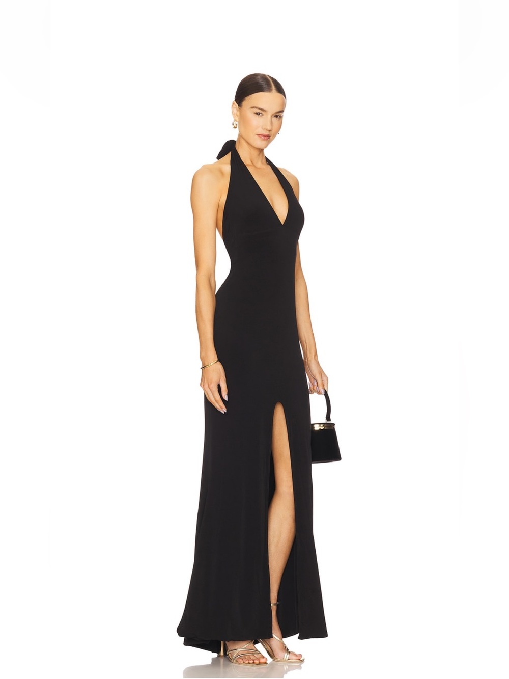 Nookie Black One-Shoulder Halter Maxi Dress with Front Slit